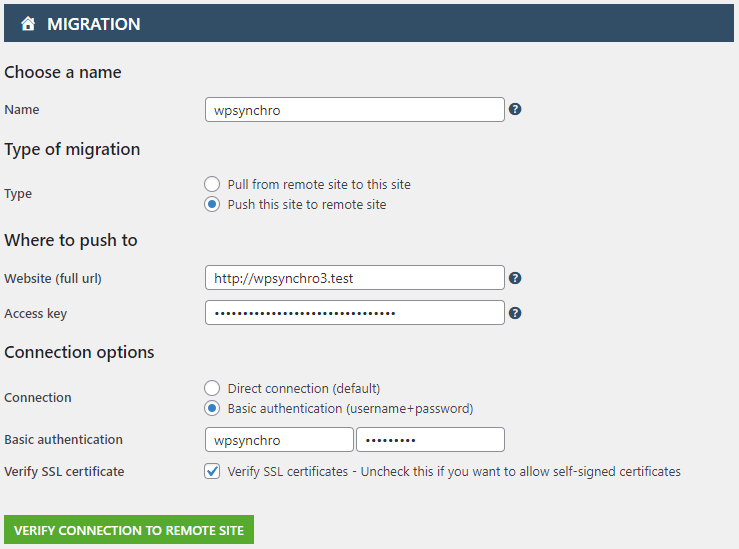 First migration configuration